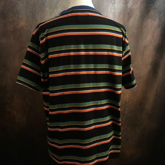 GUESS Black Tee with Green and Orange Stripe Pattern - Picture 3 of 5